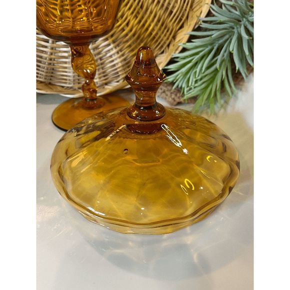 Vintage Impoli Glass Amber Pressed Glass Lidded Compote - Picture 3 of 8